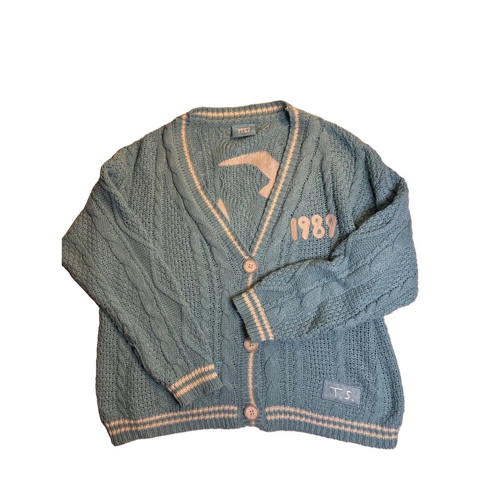 Taylor Swift Women’s 1989 Cardigan Light Blue Knit Sweater Embroidered M/L